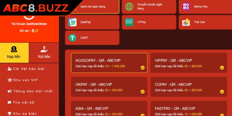 Cách nạp tiền ABC8 đơn giản cho các tân binh
